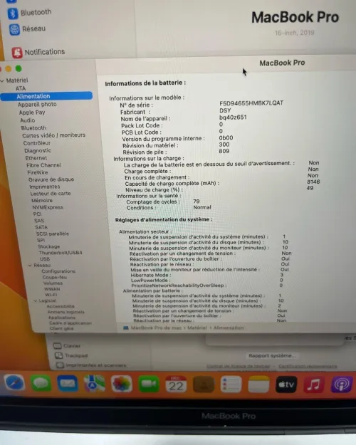  MACBOOK PRO 2019 I7 16 POUCES 512SSD 16 RAM CYCLE 79 AMD RADEON PRO 5300M 04 GO