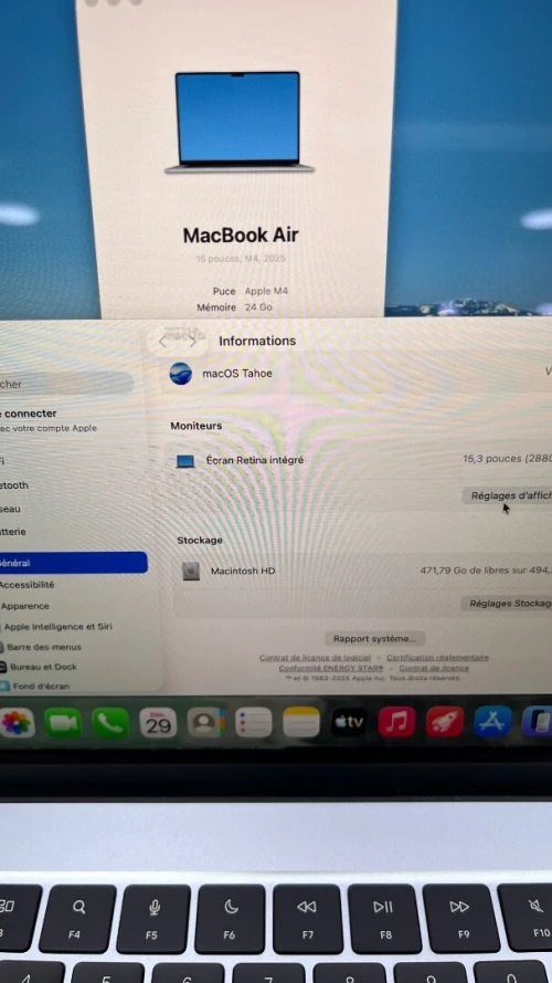 MACBOOK AIR  2025 M4 15'' 24RAM 512 SSD BATTERIE 100% CYCLE  11 ÉTAT NEUF GARANTIE 06 MOIS