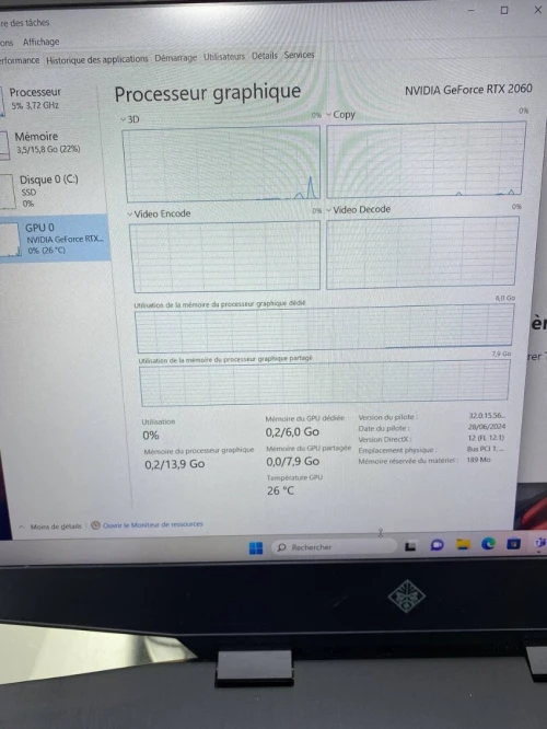 HP OMEN I7-10TH 15.6'' 16RAM 1TB SSD RTX 2060 06GB DÉDIÉE BATTERIE +4HEURES