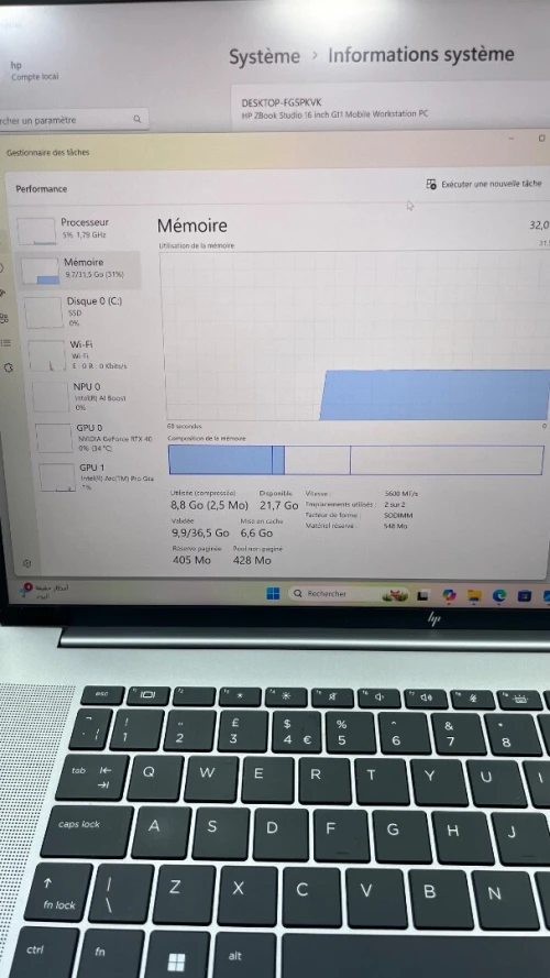 ZBOOK STUDIO G11 16'' Ultra 7 155H 32RAM 512SSD RTX 4070 08GB DÉDIÉE BATTERIE +5 HEURES