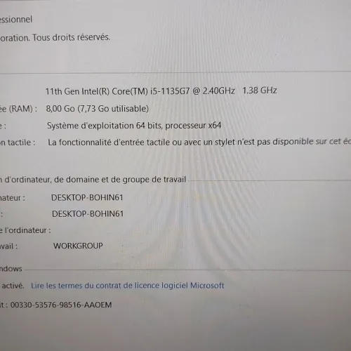DELL VOSTRO 5502 I5-11TH 15.6" 08RAM 256SSD GARANTIE 06 MOIS