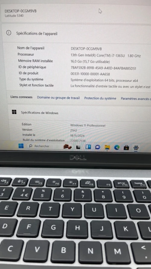 DELL LATITUDE 5340 I7-13TH 16RAM 512 SSD BATTERIE +4.5