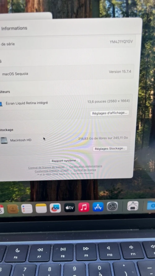 MACBOOK AIR 2022 M2 13.6 08RAM 256 SSD BATTERIE 95% TRES BON ETAT GARANTIE 06 MOIS