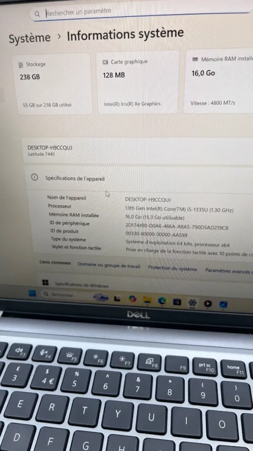 DELL LATITUDE 7440  FINITION ALUMINIUM I5-13TH 16RAM 256 SSD 14'' FHD+ BATTERIE + 5 HEURES INTEL IRIS XE ETAT NEUF GARANTIE 06 MOIS