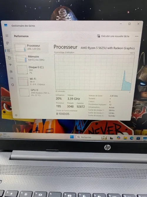 HP LAPTOP 255 G9 AMD Ryzen 5 5625U 15.6'' 16RAM 512SSD AMD RADEON BATTERIE 99%