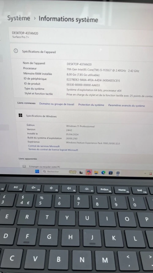 SURFACE PRO 7+ I5-11TH 08RAM 256SSD IRIS XE BATTERIE +4 HEURES
