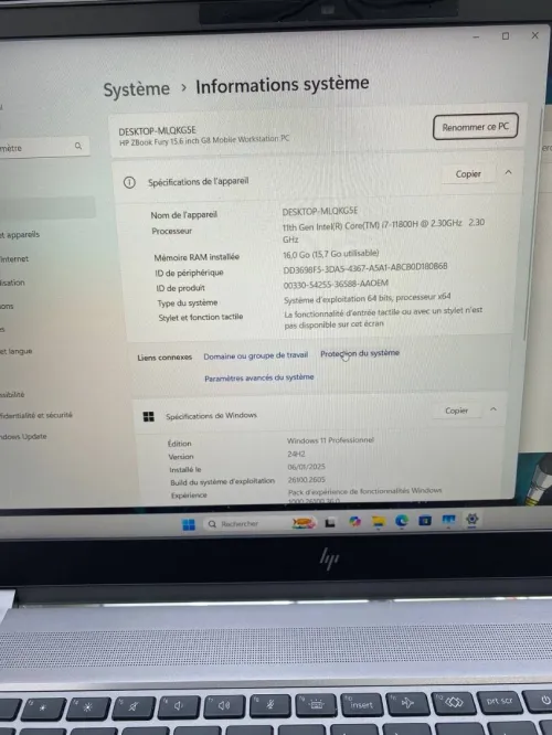 HP ZBOOK FURY G8 15.6'' I7-11TH 16RAM 512 SSD NVIDIA T1200 04GB DÉDIÉE BATTERIE +5HEURES