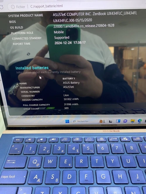 ASUS ZENBOOK 13.3'' I7-10TH 16RAM 512 SSD NVIDIA MX 250 02GB DÉDIÉE BATTERIE +3HEURES