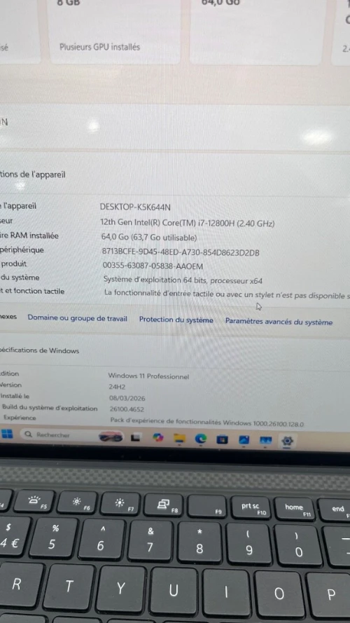 DELL PRECISION 5570 15'' FHD + I7-12TH 64RAM 1TB SSD RTX A2000 08GB 256SSD BATTERIE 5 HEURES ÉTAT NEUF GARANTIE 06 MOIS