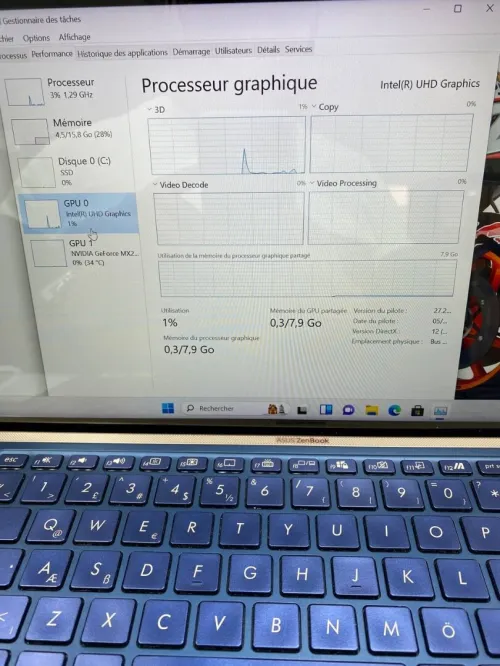 ASUS ZENBOOK 13.3'' I7-10TH 16RAM 512 SSD NVIDIA MX 250 02GB DÉDIÉE BATTERIE +3HEURES