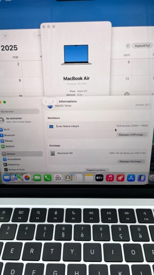 MACBOOK AIR  2024 M3 13.6'' 08RAM 256 SSD BATTERIE 96%