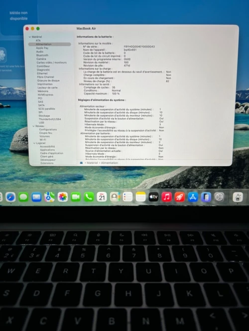 MACBOOK AIR 2025 M4  13.6'' 16RAM 256 SSD BATTERIE 100% ÉTAT NEUF