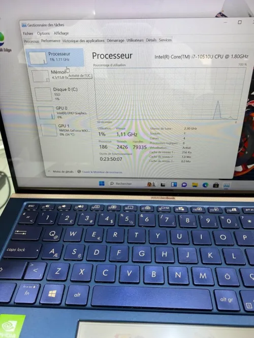 ASUS ZENBOOK 13.3'' I7-10TH 16RAM 512 SSD NVIDIA MX 250 02GB DÉDIÉE BATTERIE +3HEURES