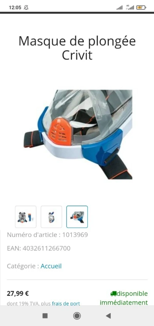 Masque de Plongée Crivit 
