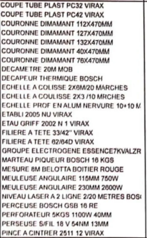 outillage de plomberie 