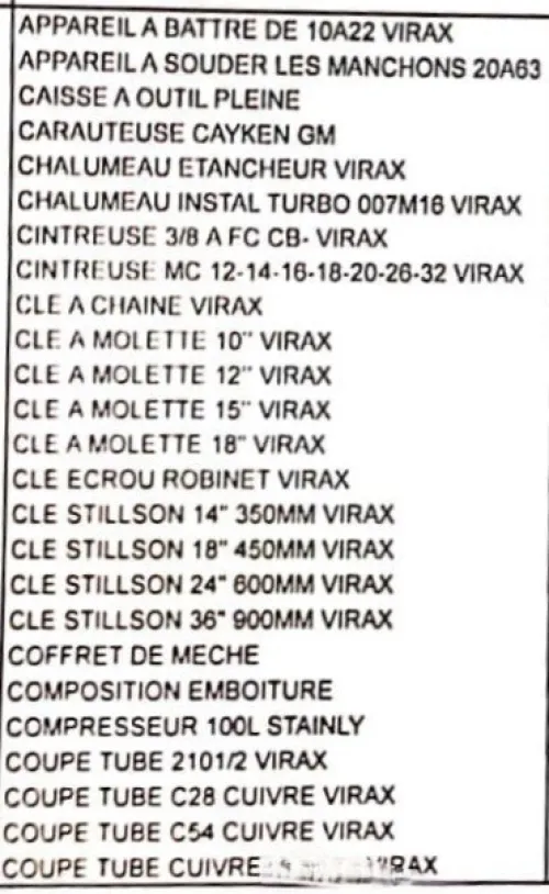 outillage de plomberie 