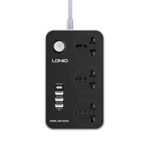 Ldnio Multiprise 5en1 3 Prises Puissantes, 20W USB-C . 3-PORT USB QC3.0