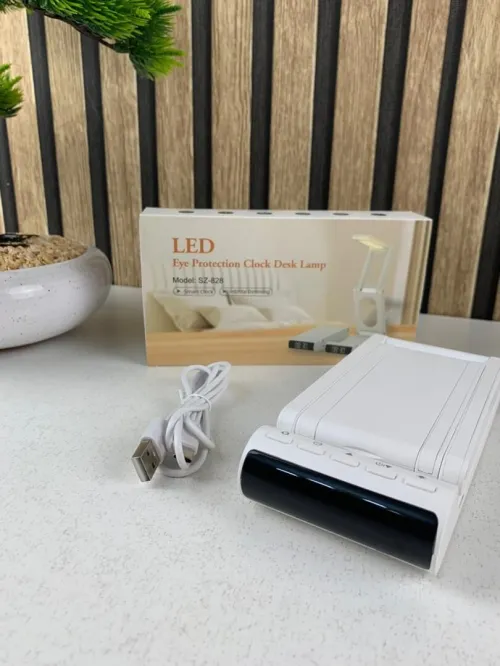 Lampe de bureau rechargeable sans fil avec réveil LED et power bank 5000 mAh 