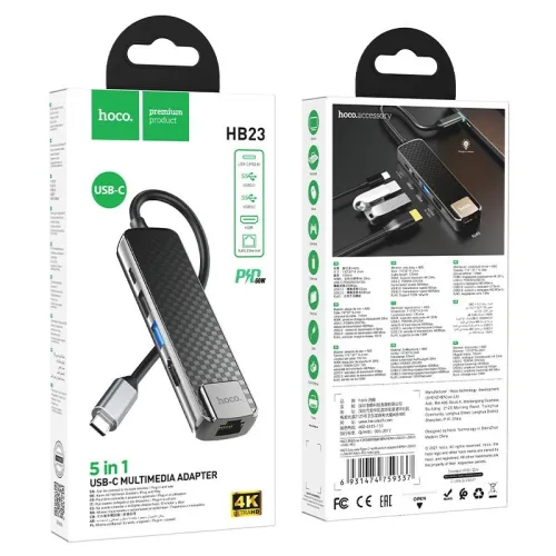 HUB CONVERTISEUR ADAPTATEUR USB-C À (HDMI+USB3.0+ USB 2.0+USB-C+RJ45) HOCO HB23 