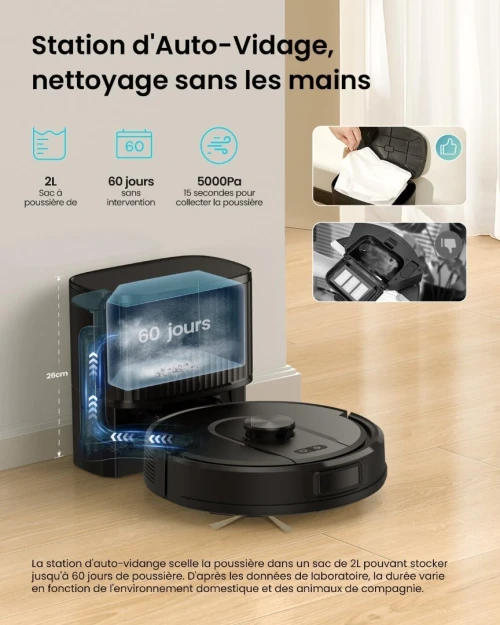 Robot Aspirateur Laveur 5000Pa,Cleanova W11 Aspirateur LAVEUR avec Vidange Automatique Poussière,Navigation LiDAR avec Cartographie,180min,Connecté par Alexa/APP,Idéal pour Tapis Poils d'animaux