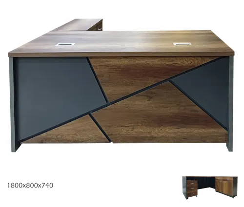 Bureau Mélamine 1800 x 800 x 740 + Caisson + Retour bureau