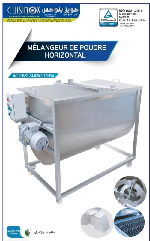 Mélangeur de poudre horizontal inox 