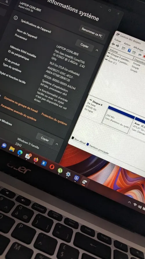 Acer aspire 5 / I5 11eme Gen (Iris Xe) / 16gb RAM (3200hz) / 512 SSD Model (A515-56-53E1)