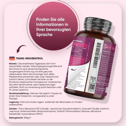 Resveratrol Ultra Pur À 98 % - 550mg - 120 Capsules