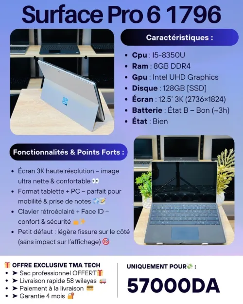 [VENDU] Surface Pro 6 1796  I5-8350U 8/128