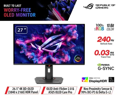 ECRAN ASUS ROG STRIX XG27UCDMG - GAMING 27" 4K UHD - QD-OLED - 240HZ - 0.03 MS - AJUSTABLE - BLACK