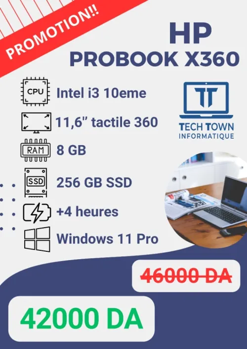 HP Probook x360 tactile i3 10eme 8/256 SSD HD Magasin