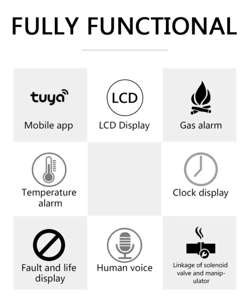 جهاز إنذار الغاز والميثان الذكي مع شاشة TFT وتنبيه عبر الجوال WiFi Combustible Gas & LPG Sensor with