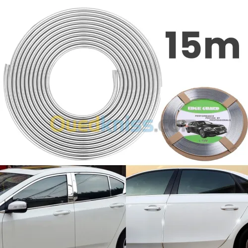 Bande de protection universelle en pour portières de voiture chromées 15m  شريط واقي لباب السيارة