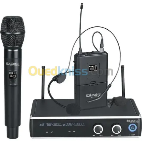 Micrphone UHF avec récepteur, serre tète & boitier ceinture