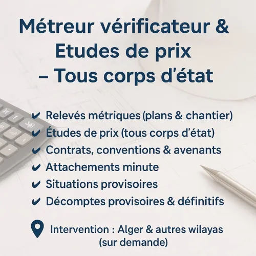 Freelance Métreur vérificateur et études des prix 