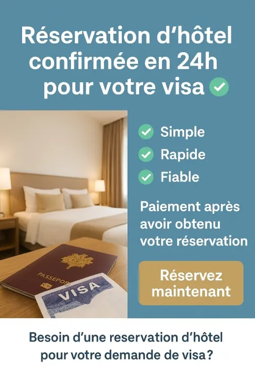 Réservation d'hôtel confirmée pour dossier visa 