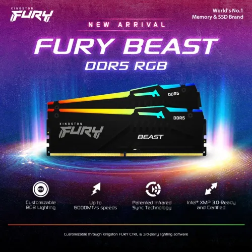 Kingston FURY Beast DDR5 RGB 32GB (16x2) 6000