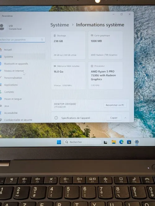 Lenovo ThinkPad L13 Gen 4  Ryzen 5 PRO 7530U 16GB 256GB NVME FHD+