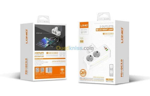 MULTIPRISE LDNIO SIYOTEAM SE2337 2 Prise AC - USB C - 2USB + LAMPE LED - 2500W