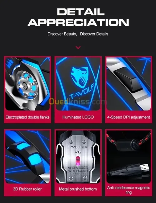 Kit Gaming 5 in 1 Clavier & Souris & Tapis de Souris & Convertisseur et support TF950 T-WOLF