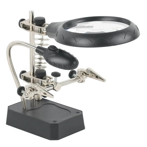 Loupe de Troisième Main TE-800 avec Pince Auxiliaire, 5 LED, Interchangeable, 3 Piles AA, Câble de Charge