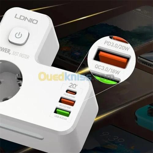 MULTIPRISE LDNIO SIYOTEAM SE2337 2 Prise AC - USB C - 2USB + LAMPE LED - 2500W