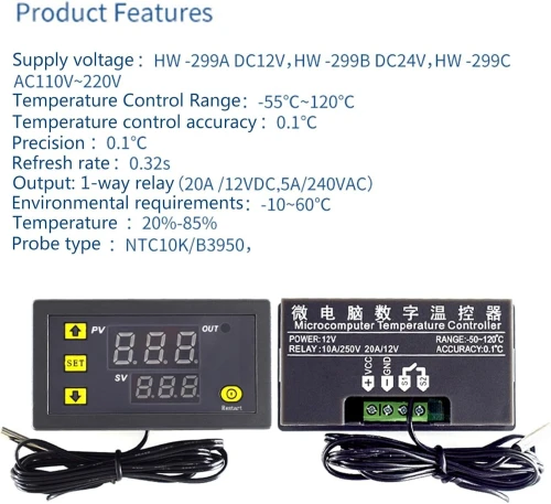 Thermostat de contrôle de température efficace W3230 - Contrôleur de température numérique