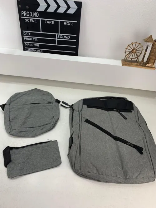 Sac à dos homme avec sac bandoulière et trousse 3en1 gris 12777-5  محفظة ظهر رجالية 3 قطع رمادي واسود