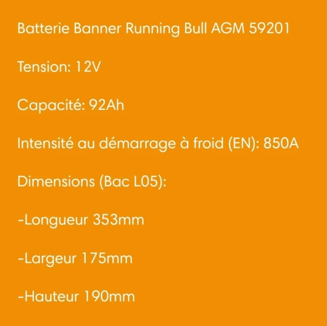 Batterie AGM 92 Ah 850 En