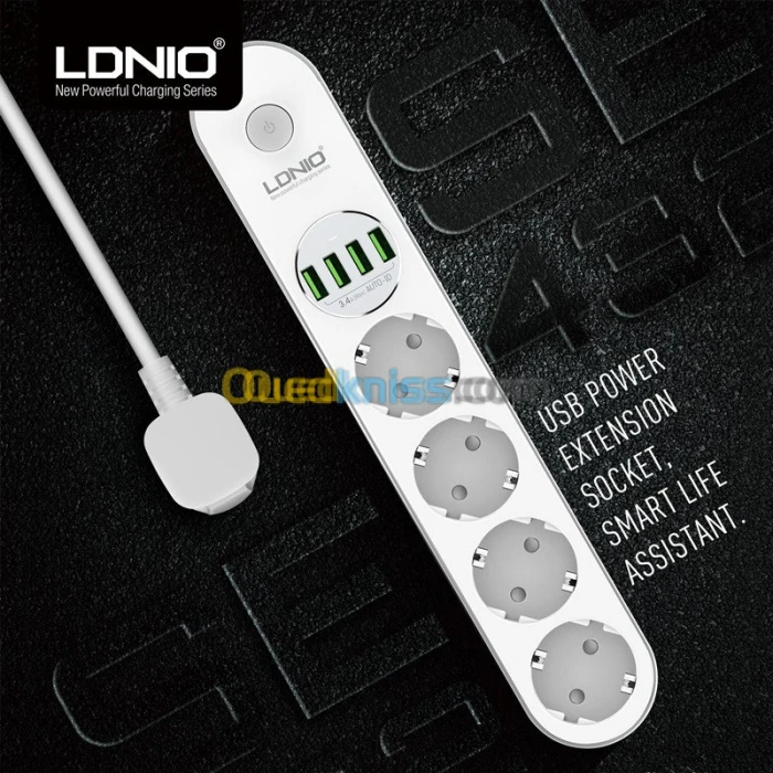 Multiprise Rallonge LDNIO 4 Prise + 4 USB 5V 3.4A 2m SE4432 2500W