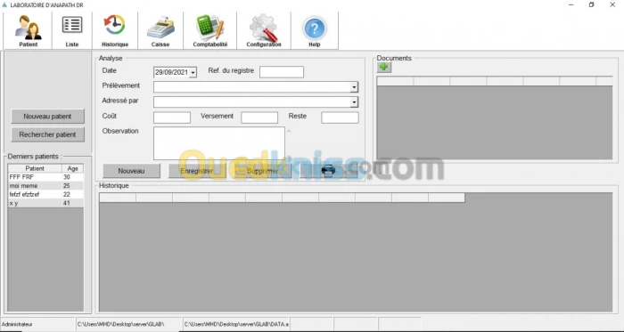 Logiciel pour laboratoire d'Anapath