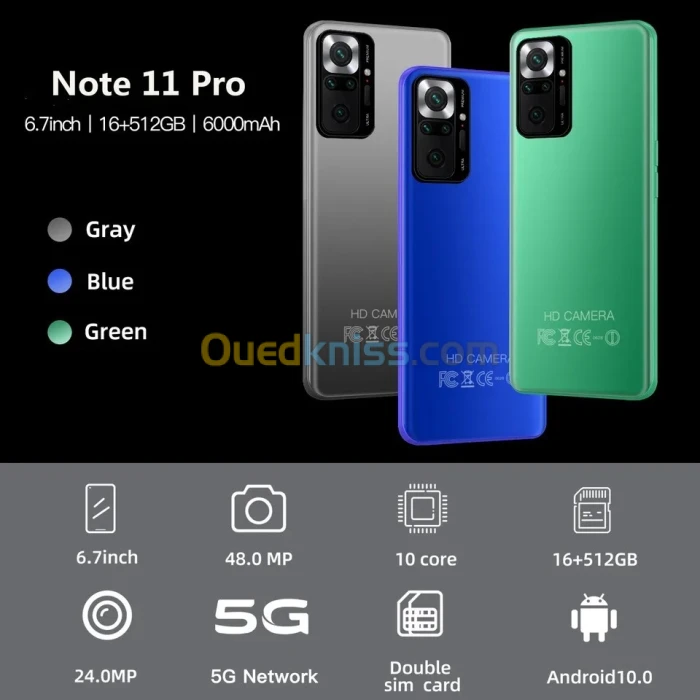 6.7inch 48.0mp 10core 16+512gb 5g network 24.0mp double sim card Android10.0 Smartphone note 11