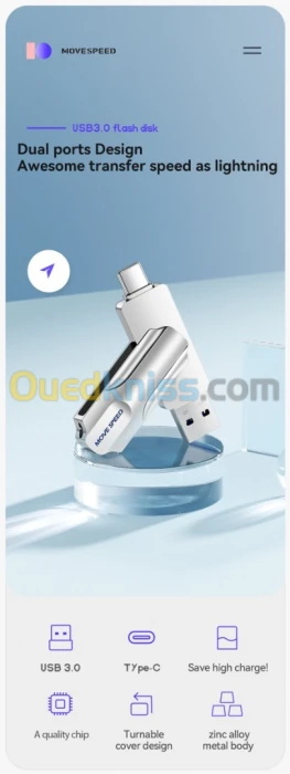 FLASH DISK MOVESPEED 2in 1 type C 3.0 256GB