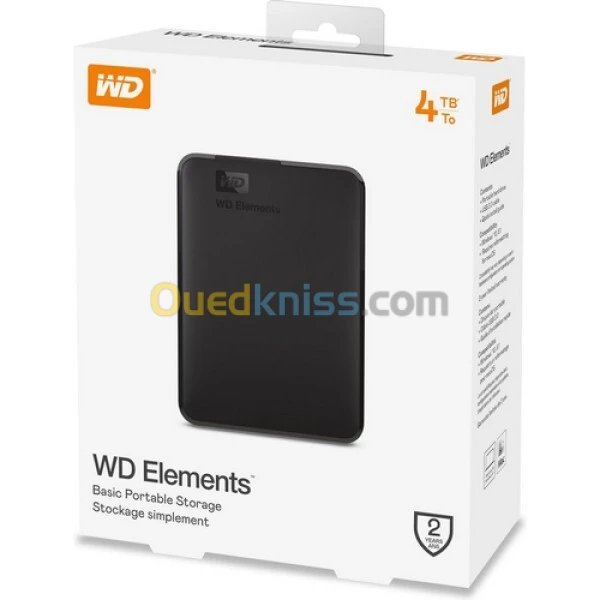 WD 4 TB Elements disque dur portable externe, USB 3.0, Plug-and- play, Noir